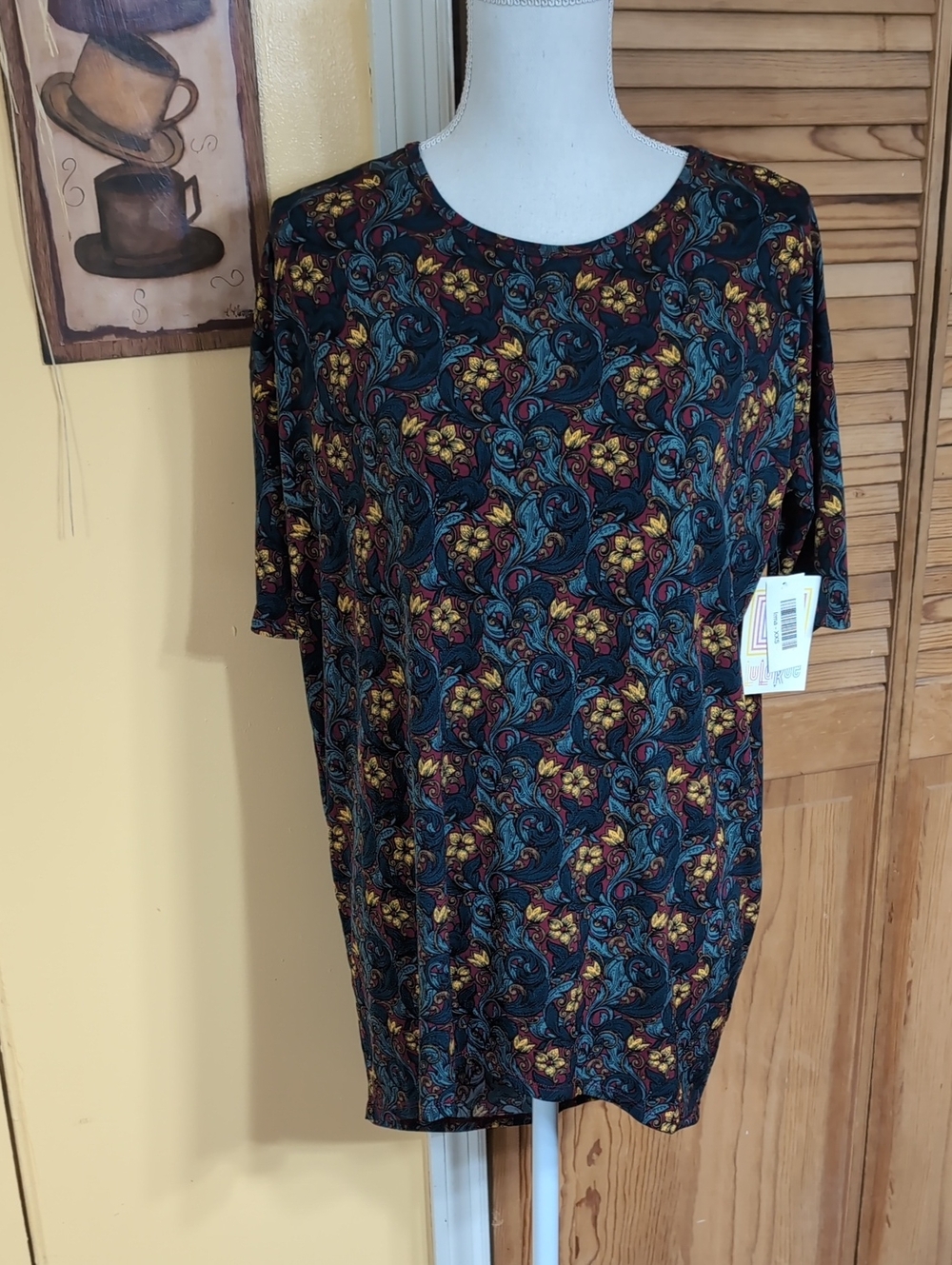 LuLaRoe Teal and Burgundy Paisley Floral Irma Tunic XXS NWT